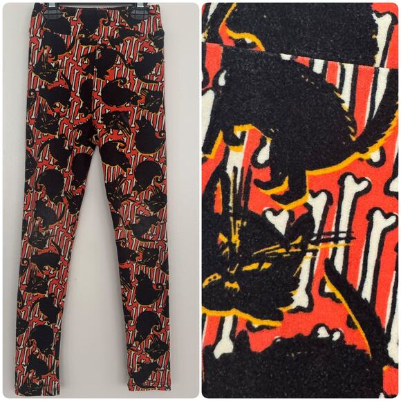 Lularoe Halloween Black Cat Printed Leggings - Picture 1 of 7